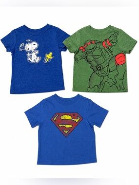 Toddler Boys Character T-Shirt Bundle Size 2T | Snoopy, TMNT & Superman